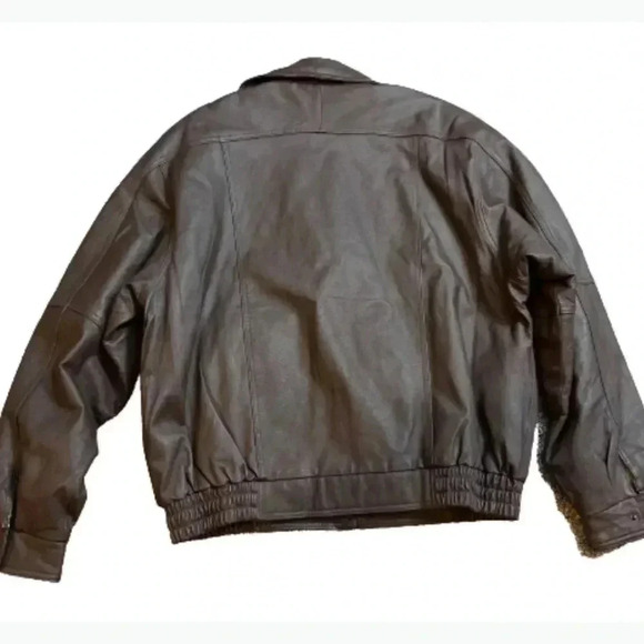 BROWN GENUINE LEATHER DECADES VINTAGE  BOMBER JACKET WAIST WITH POCKETS - Picture 7 of 14
